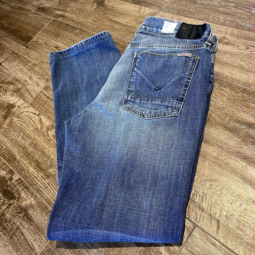 Hudson Jeans Men's Size 34 Blue Denim Byron Straight Leg Distressed 5-Pockets - Picture 2 of 14
